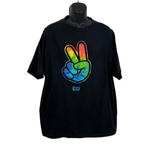 Neff Mens Black‎ Tie Dye Peace Sign Graphic Tee Size XXL